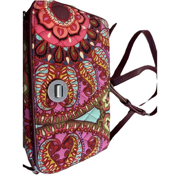 Vera Bradley Handbags - VERA BRADLEY Pink Paisley Purse Turnlock Crossbody Adjust Faux Leather Strap